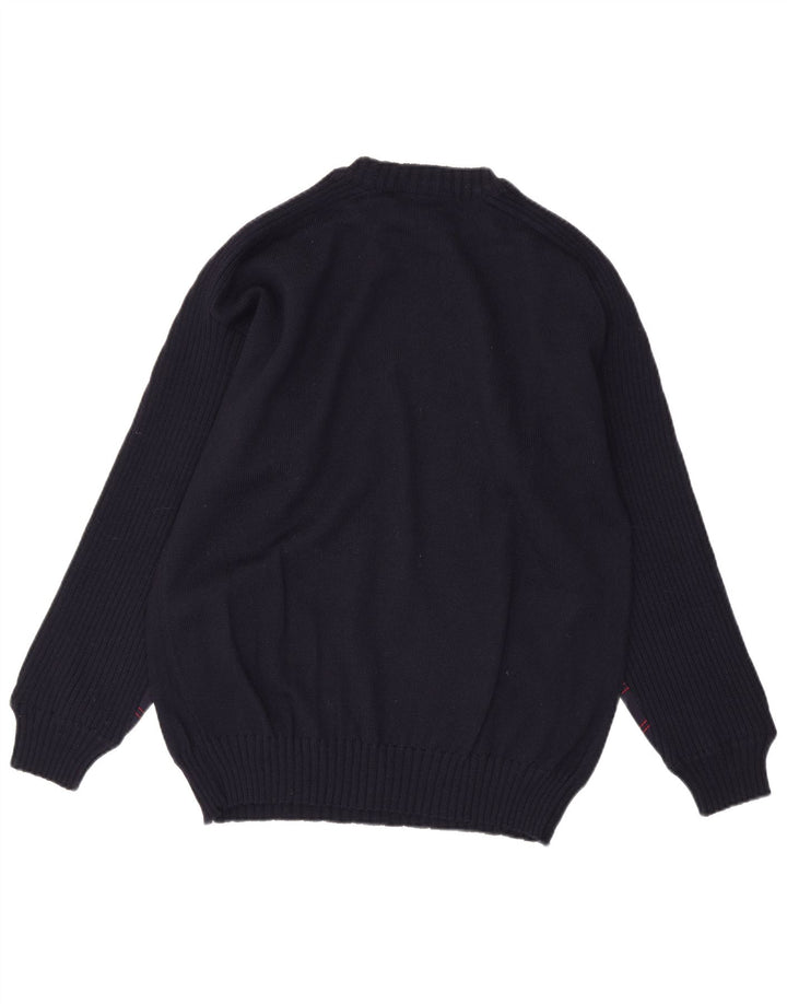 Suéter vintage masculino com gola redonda listrado médio azul marinho