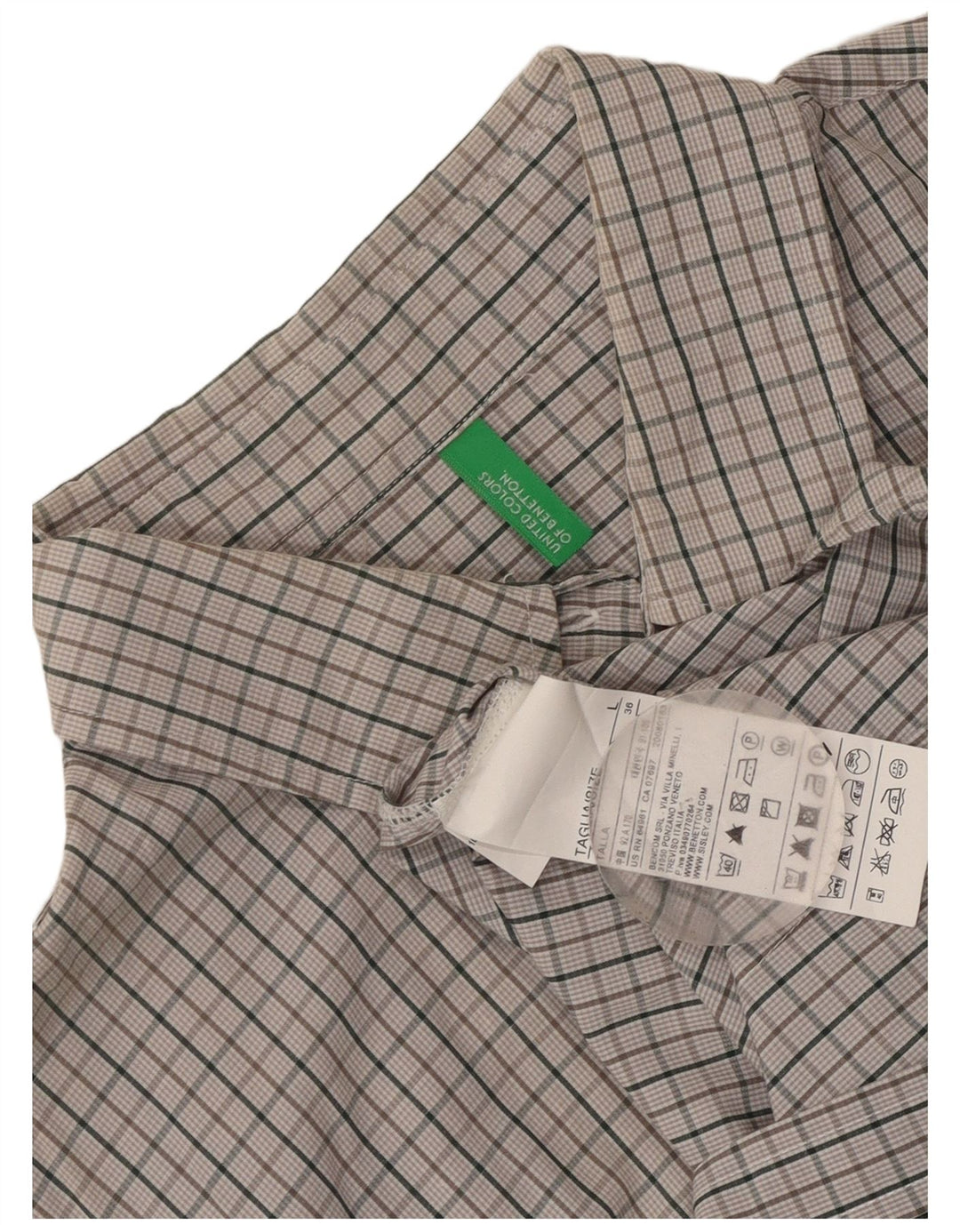 Camisa feminina Benetton UK 14 grande algodão cinza