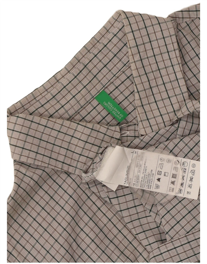 Camisa feminina Benetton UK 14 grande algodão cinza