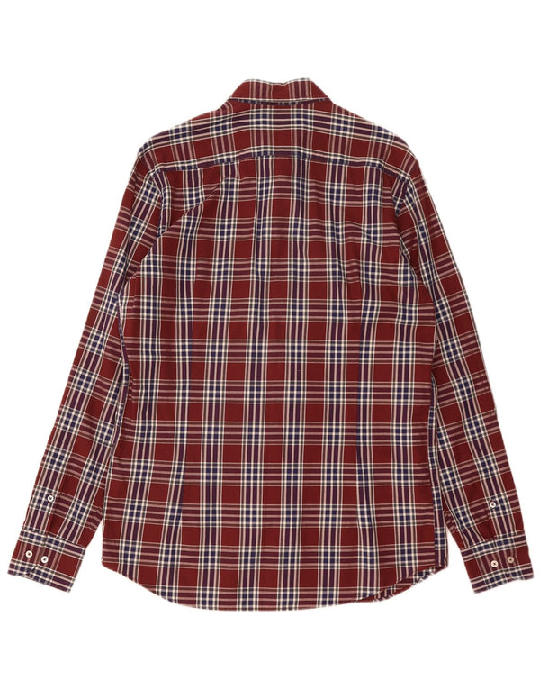 Camisa masculina Massimo Dutti de algodão xadrez médio Borgonha