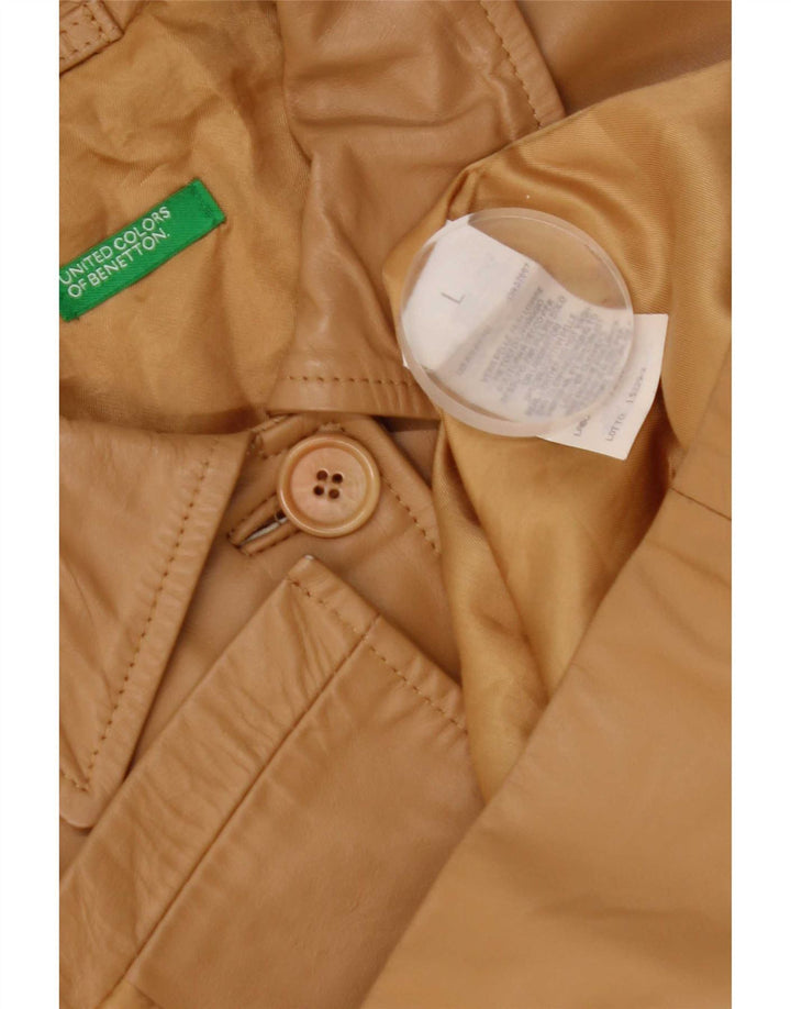Jaqueta de couro feminina Benetton UK 16 grande couro bege