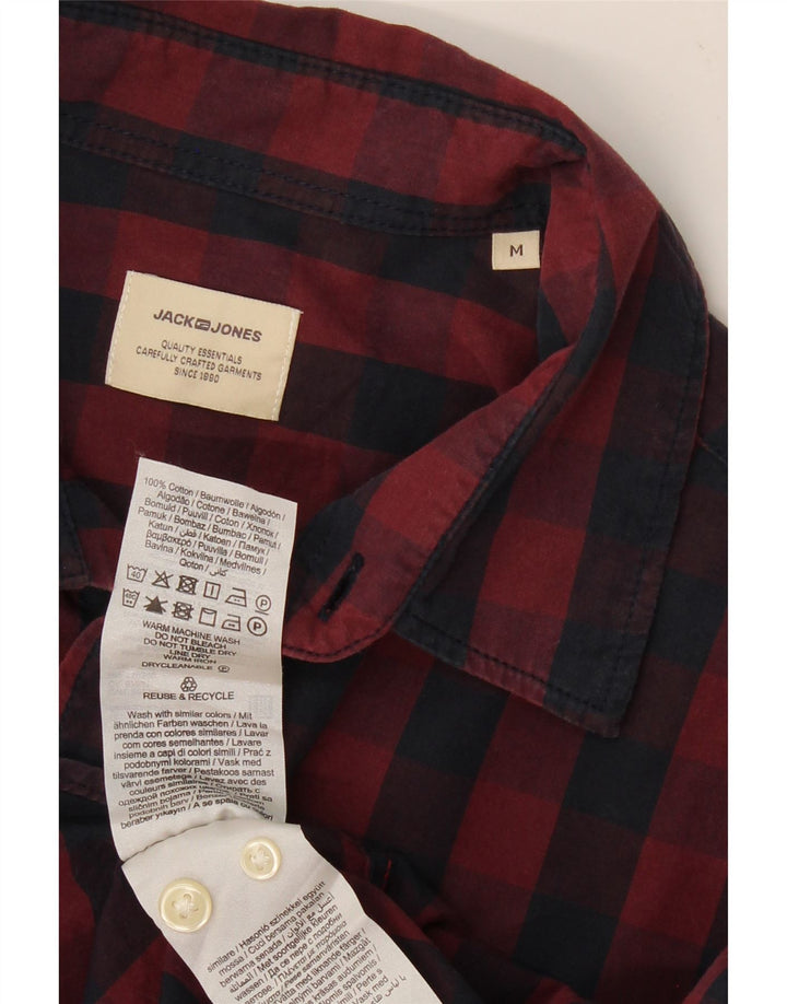 Camisa masculina JACK & JONES de algodão xadrez médio Borgonha