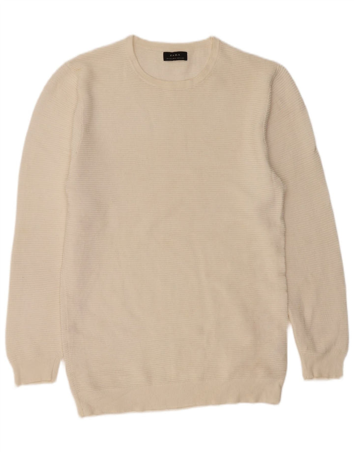 Suéter masculino Zara com gola redonda, grande algodão branco