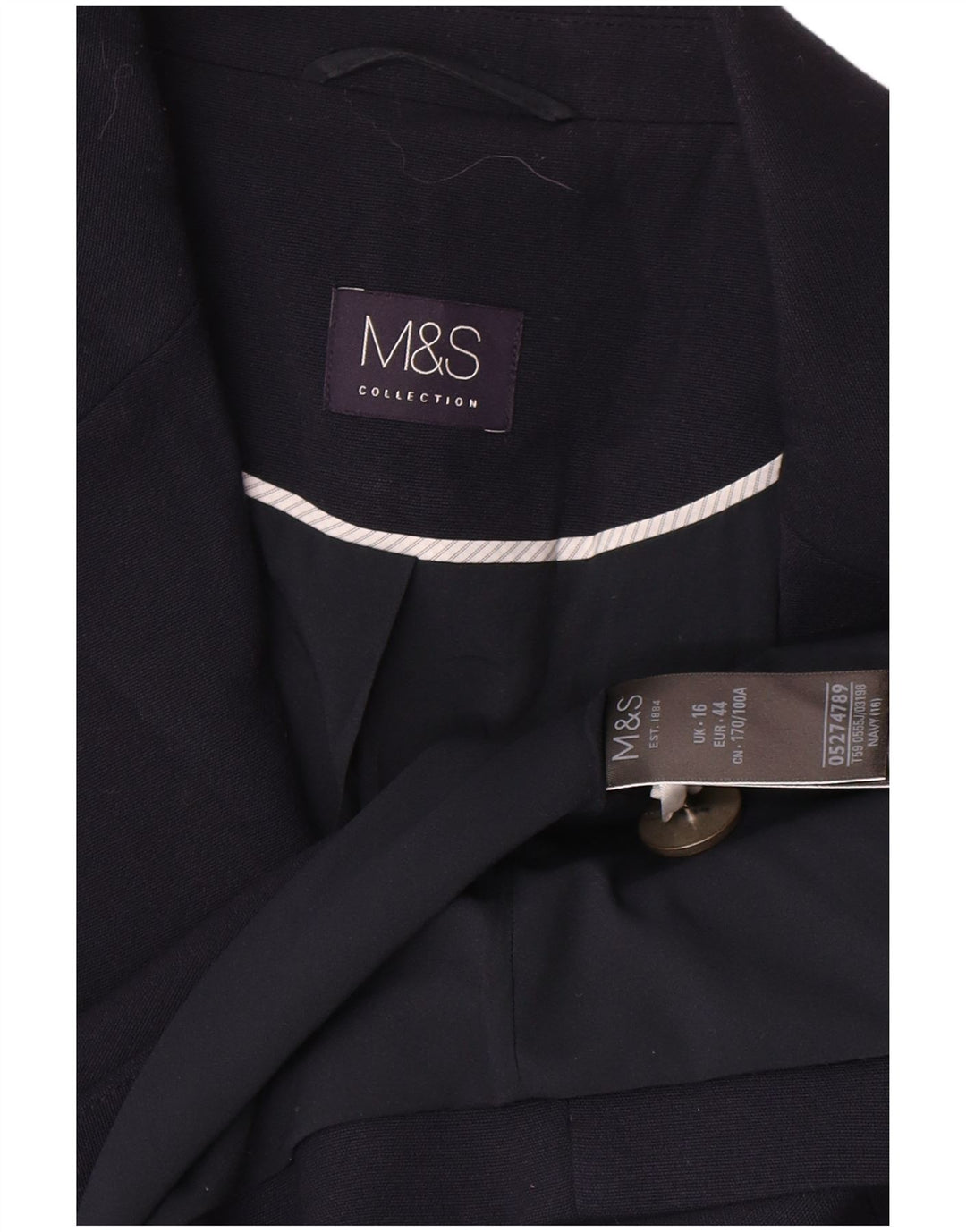 Jaqueta blazer feminina Marks & Spencer com peito duplo Reino Unido 16 grande azul marinho