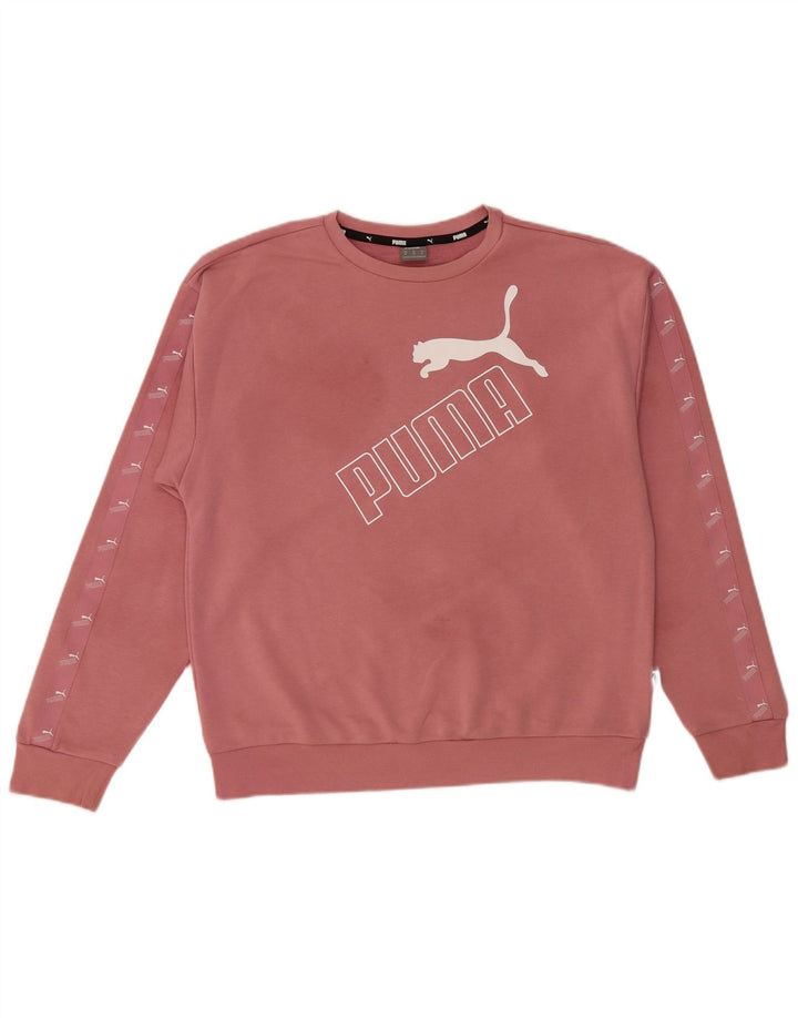PUMA feminino gráfico moletom jumper UK 14 médio rosa algodão