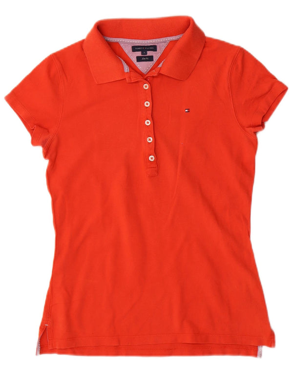 Camisa polo feminina Tommy Hilfiger Slim Fit Reino Unido 10 algodão laranja pequeno