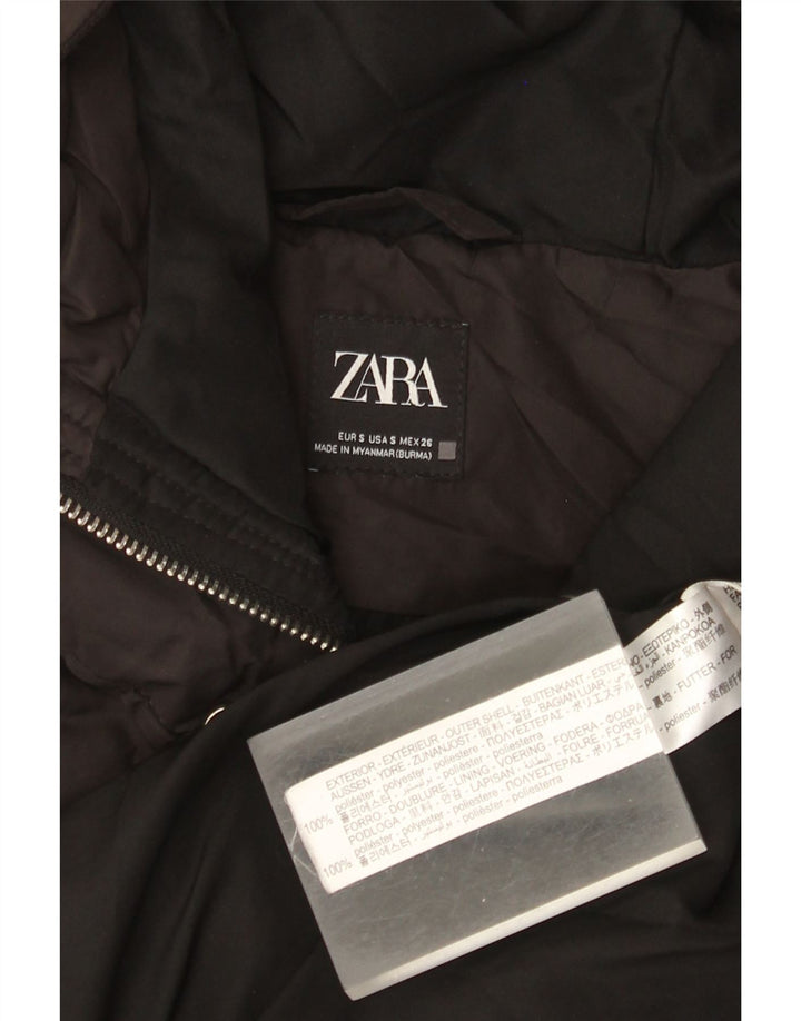 Colete acolchoado com capuz feminino Zara UK 10 pequeno poliéster preto