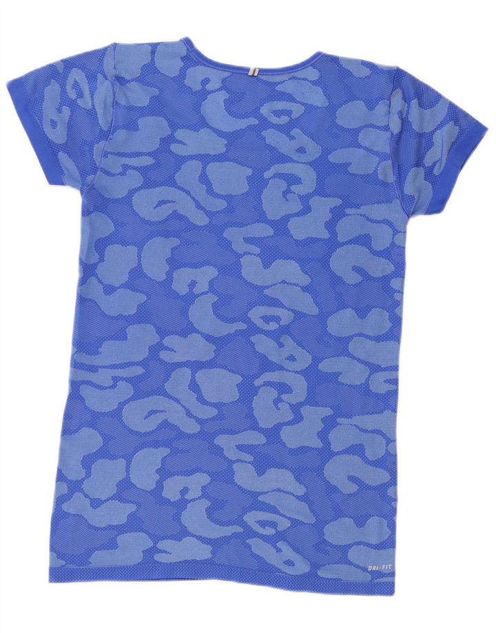 Camiseta feminina Nike Dri Fit UK 10 pequena azul camuflada
