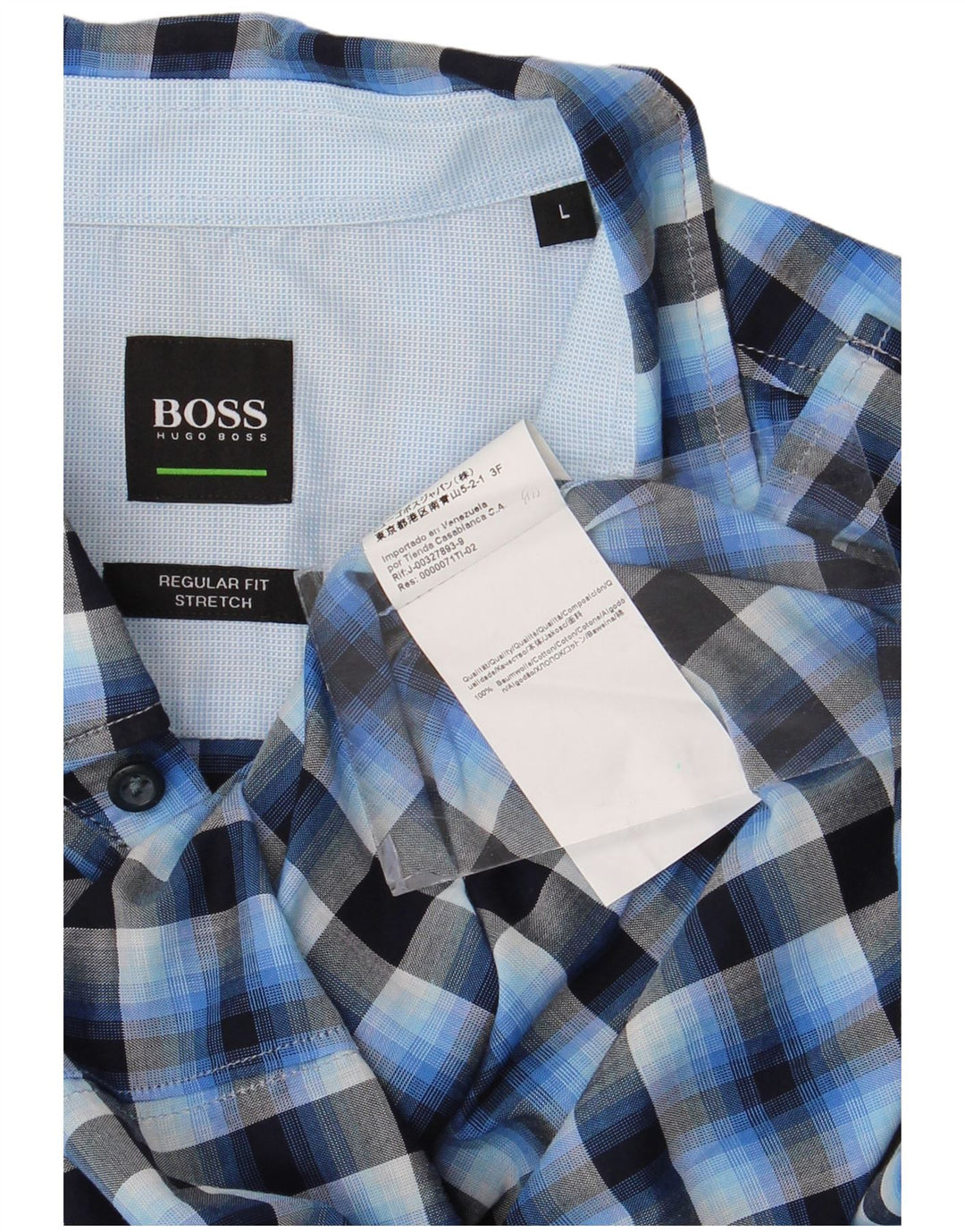 Camisa masculina Hugo Boss Stretch Regular Fit grande algodão xadrez azul