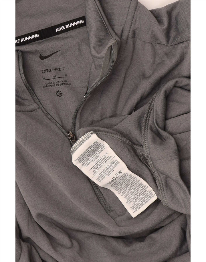 Nike Womens Dri Fit Zip Neck Pullover Treino Top UK 12 Medium Grey
