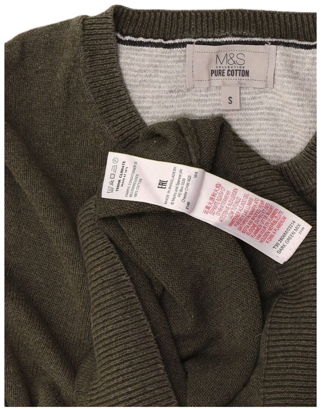 Suéter masculino Marks & Spencer com gola redonda, pequeno algodão cáqui