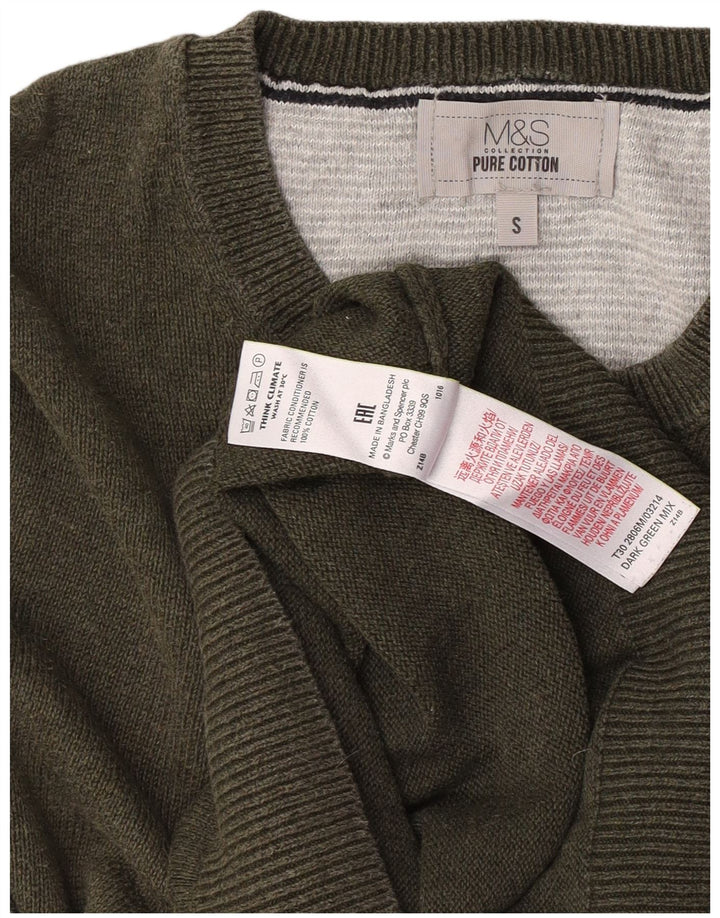 Suéter masculino Marks & Spencer com gola redonda, pequeno algodão cáqui