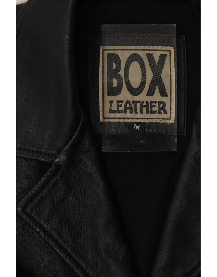 Casaco de couro feminino vintage Reino Unido 14 couro preto médio