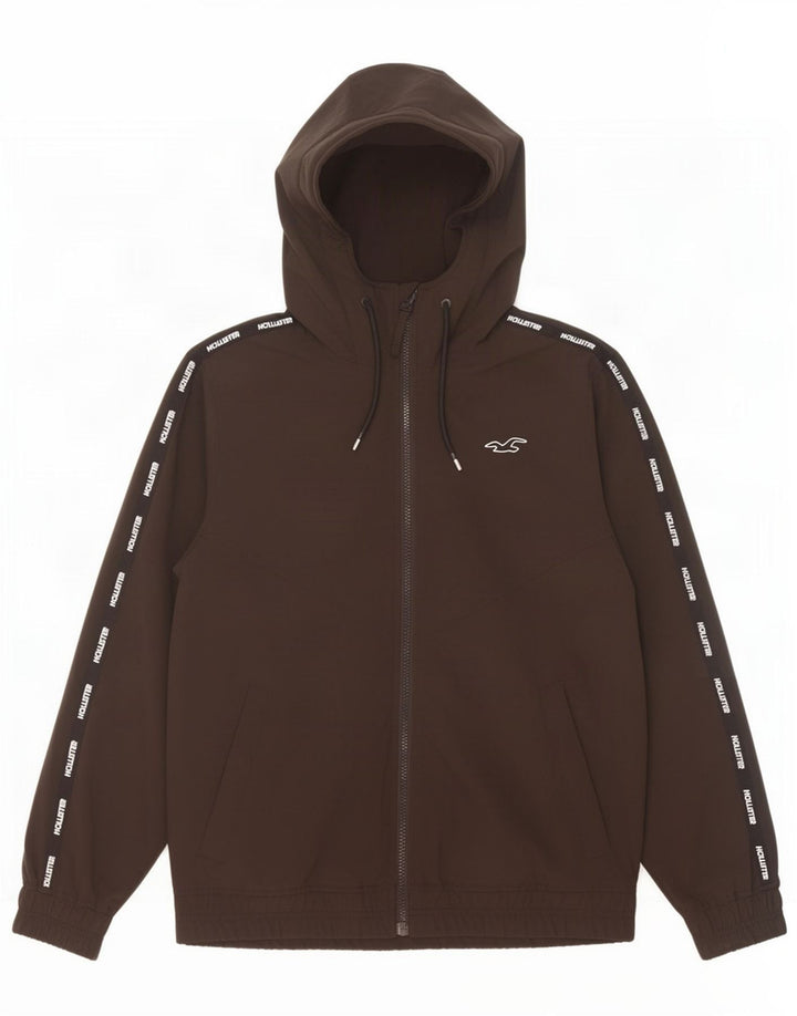 Jaqueta bomber masculina com capuz gráfico Hollister UK 36 poliéster preto pequeno