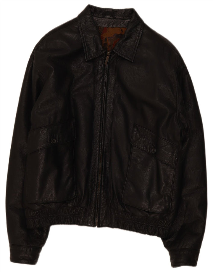 Jaqueta de couro masculina vintage IT 56 3XL preta
