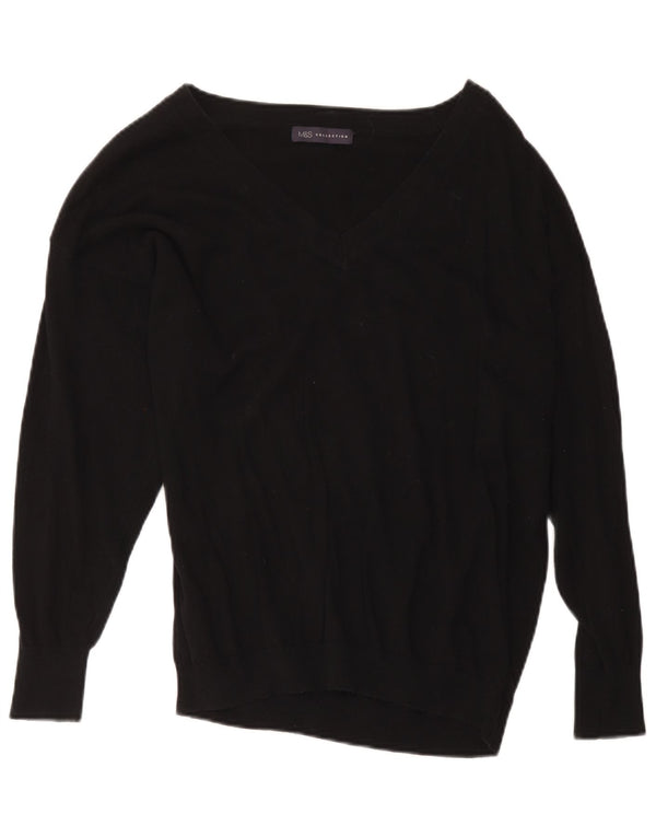 Suéter feminino Marks & Spencer com decote em V Reino Unido 16 grande algodão preto