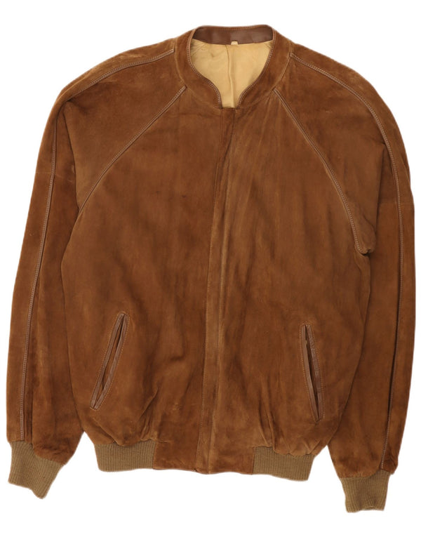 Jaqueta bomber masculina vintage de camurça IT 56 3XL couro marrom