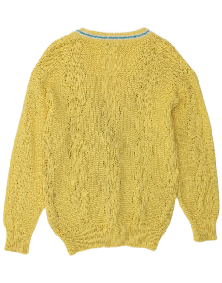 Suéter cardigã masculino vintage amarelo médio
