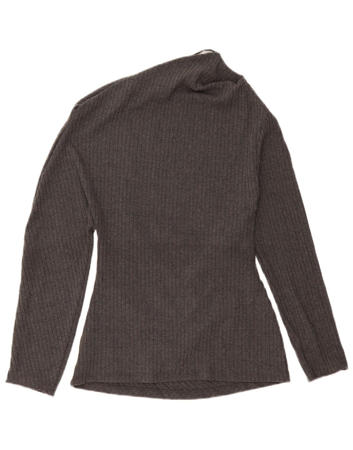 Top feminino Zara com um ombro UK 14 grande poliéster cinza
