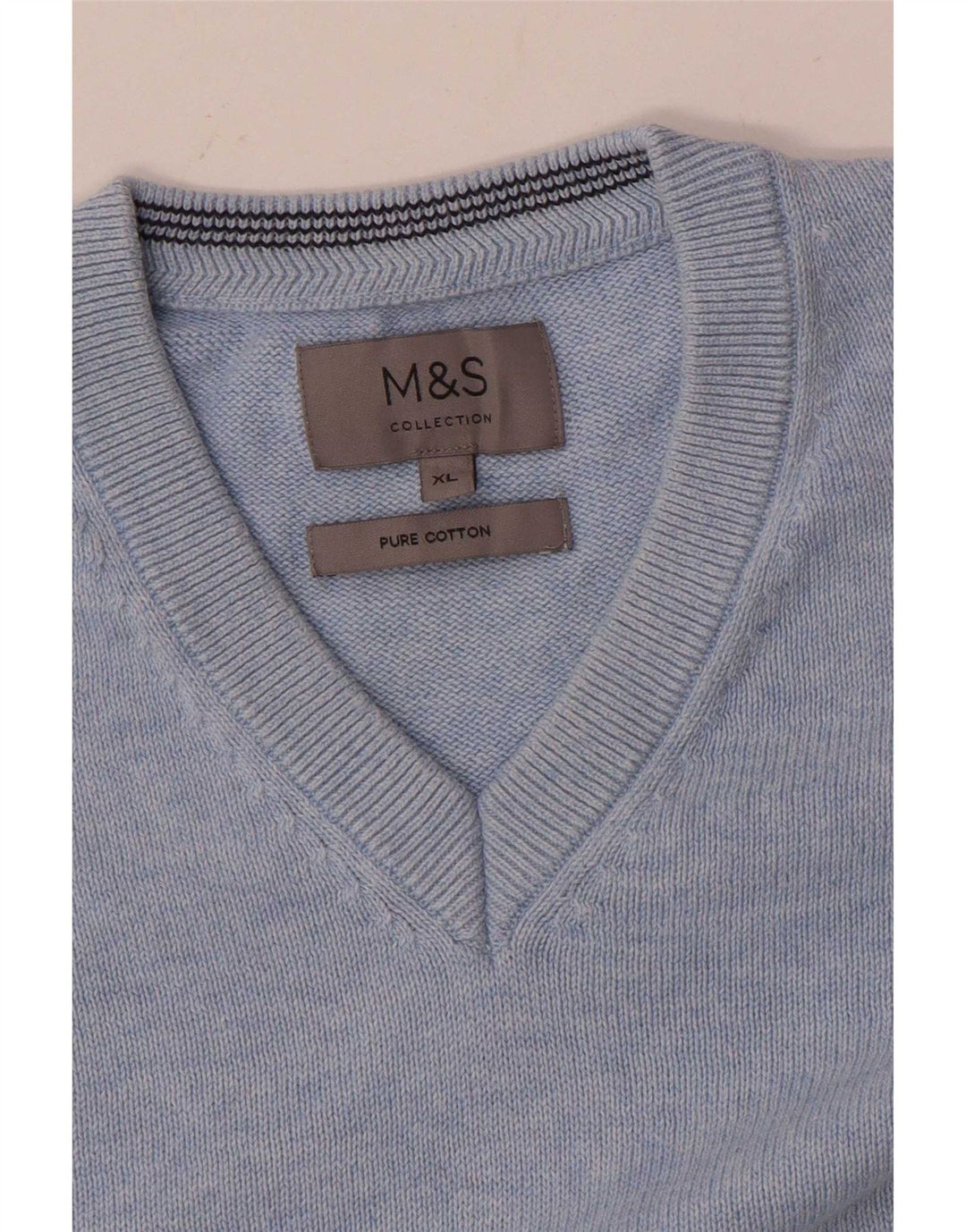 Suéter masculino Marks & Spencer com decote em V XL azul algodão