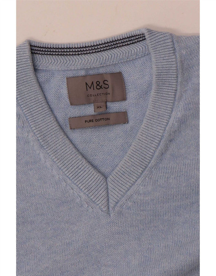 Suéter masculino Marks & Spencer com decote em V XL azul algodão