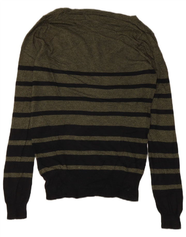 Suéter feminino MOSSIMO com decote em V UK 6 XS cáqui listrado nylon