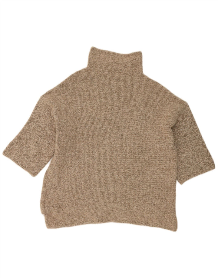 Suéter feminino Zara manga 3/4 com gola tartaruga Reino Unido 14 médio bege