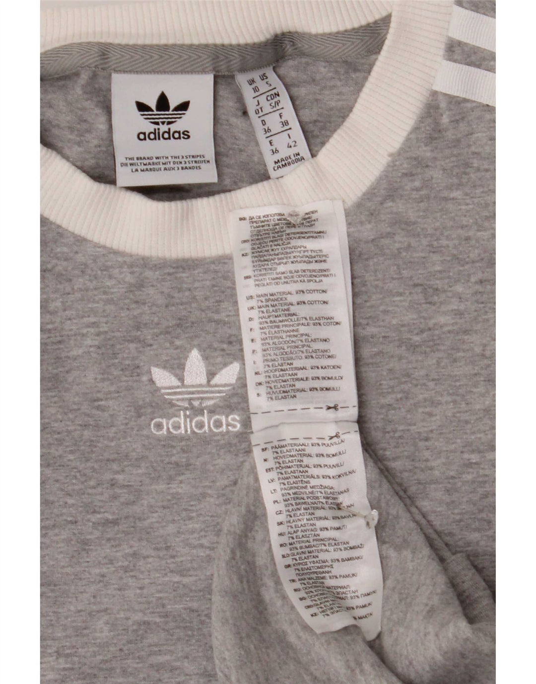 Top feminino Adidas manga comprida UK 10 pequeno algodão cinza