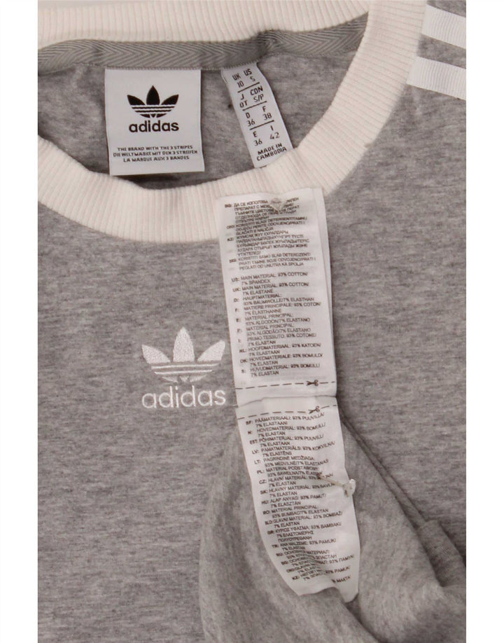 Top feminino Adidas manga comprida UK 10 pequeno algodão cinza