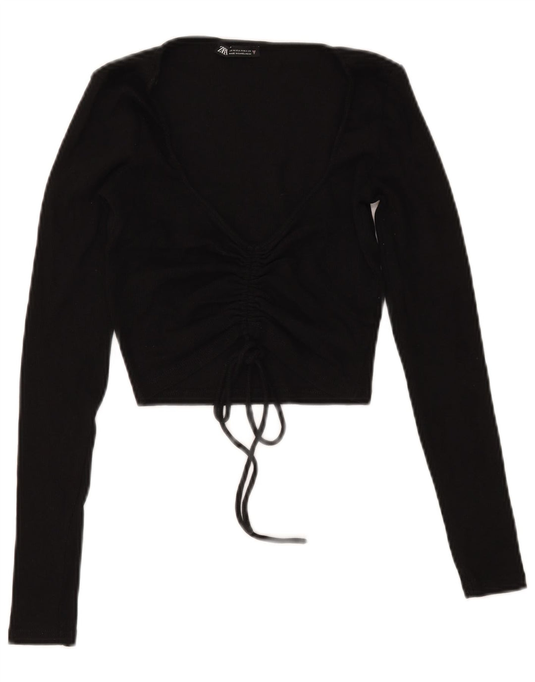 Zara blusa feminina cropped frontal manga comprida Reino Unido 12 algodão preto médio