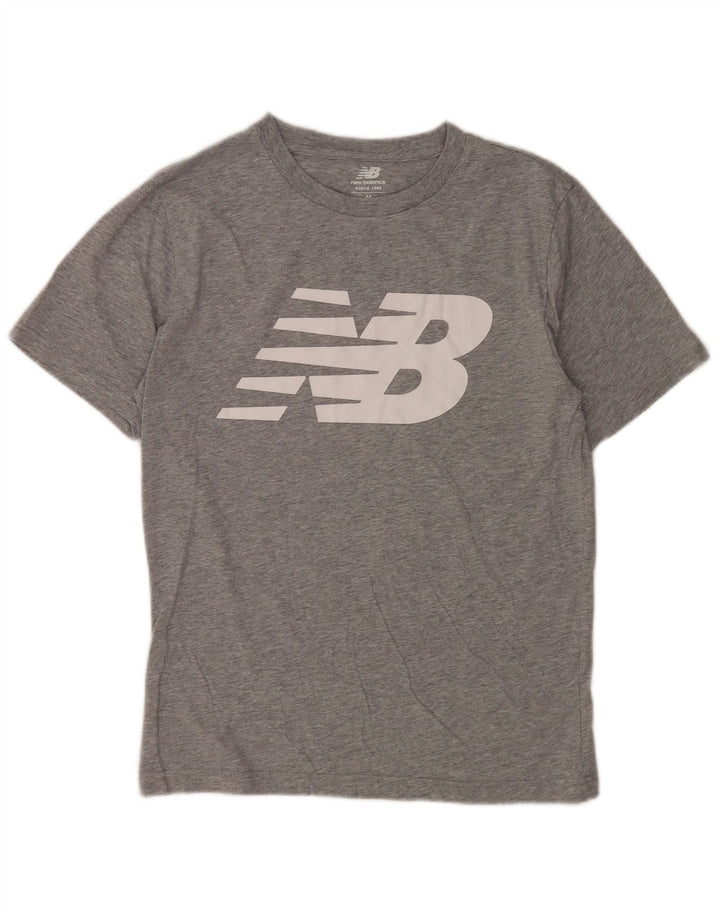 Camiseta gráfica masculina New Balance cinza médio manchado