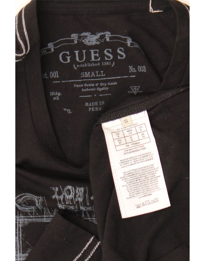 Guess Mens Gráfico Top Manga Longa Pequeno Algodão Preto