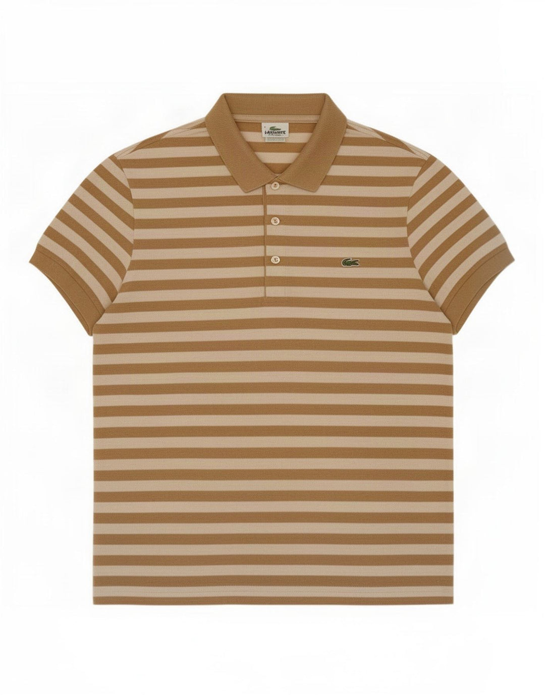 Camisa polo masculina Lacoste tamanho 4 algodão listrado marrom médio
