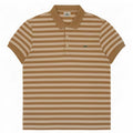 Camisa polo masculina Lacoste tamanho 4 algodão listrado marrom médio