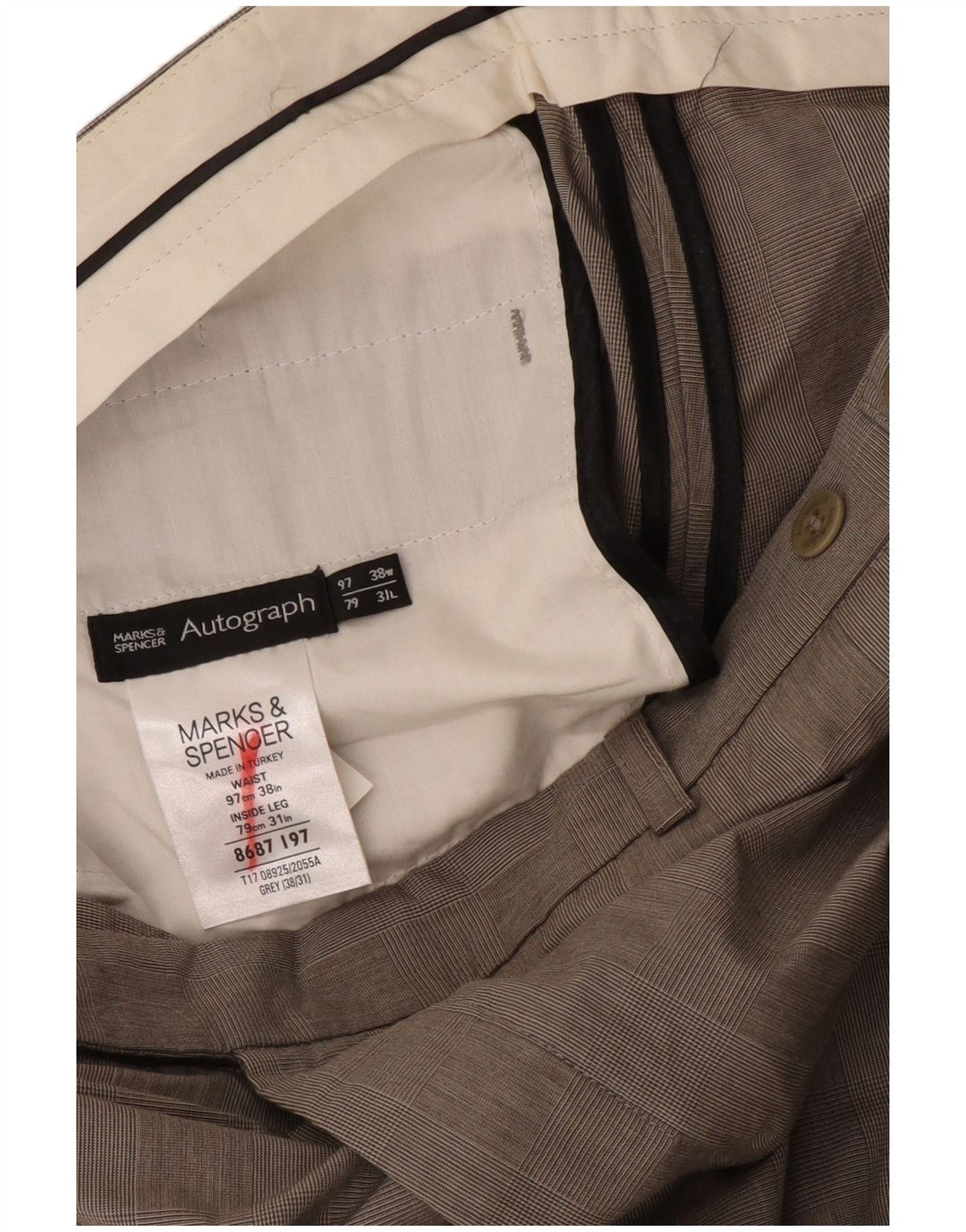 Calça masculina Marks & Spencer Autograph Straight Suit W38 L31 cinza xadrez