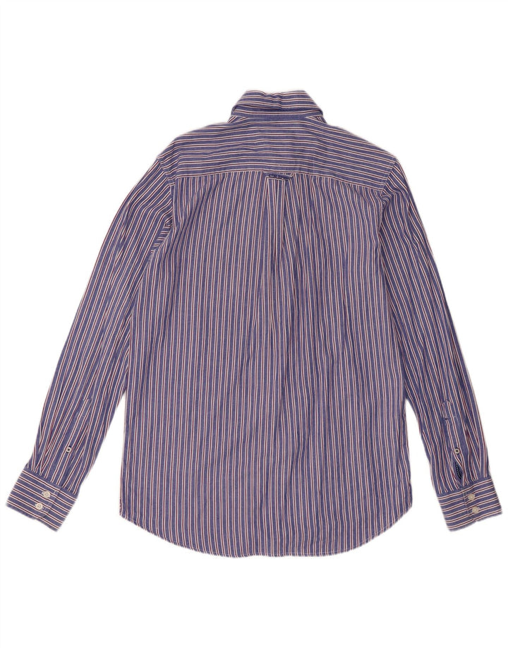 Crew Clothing Camisa masculina pequena listrada azul de algodão