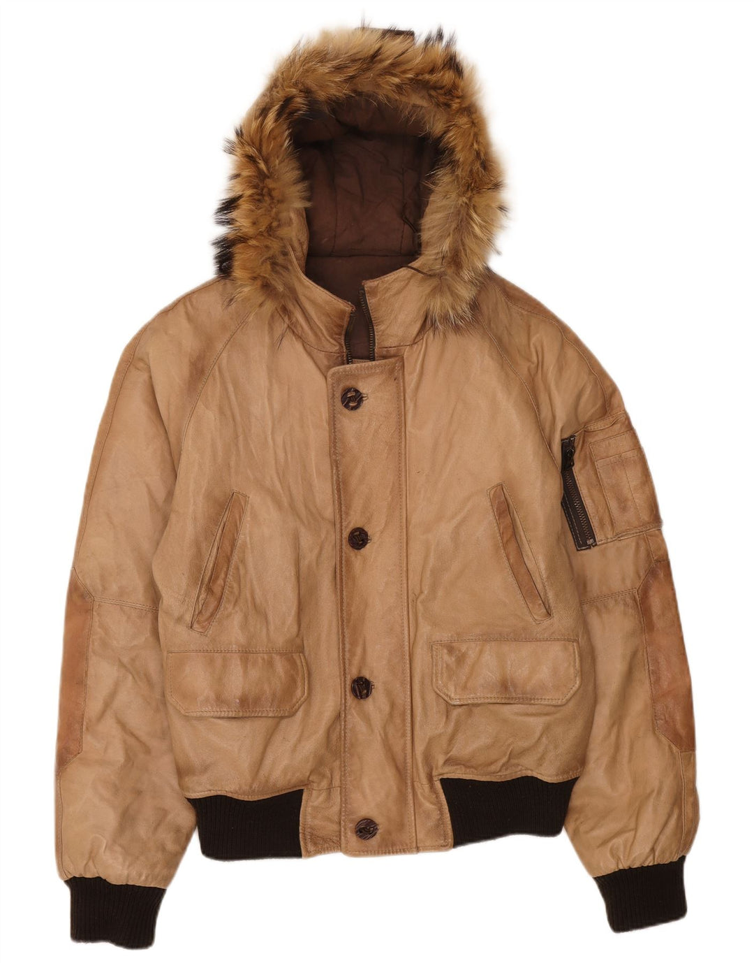 Jaqueta masculina de couro com capuz Bata IT 50 grande couro bege