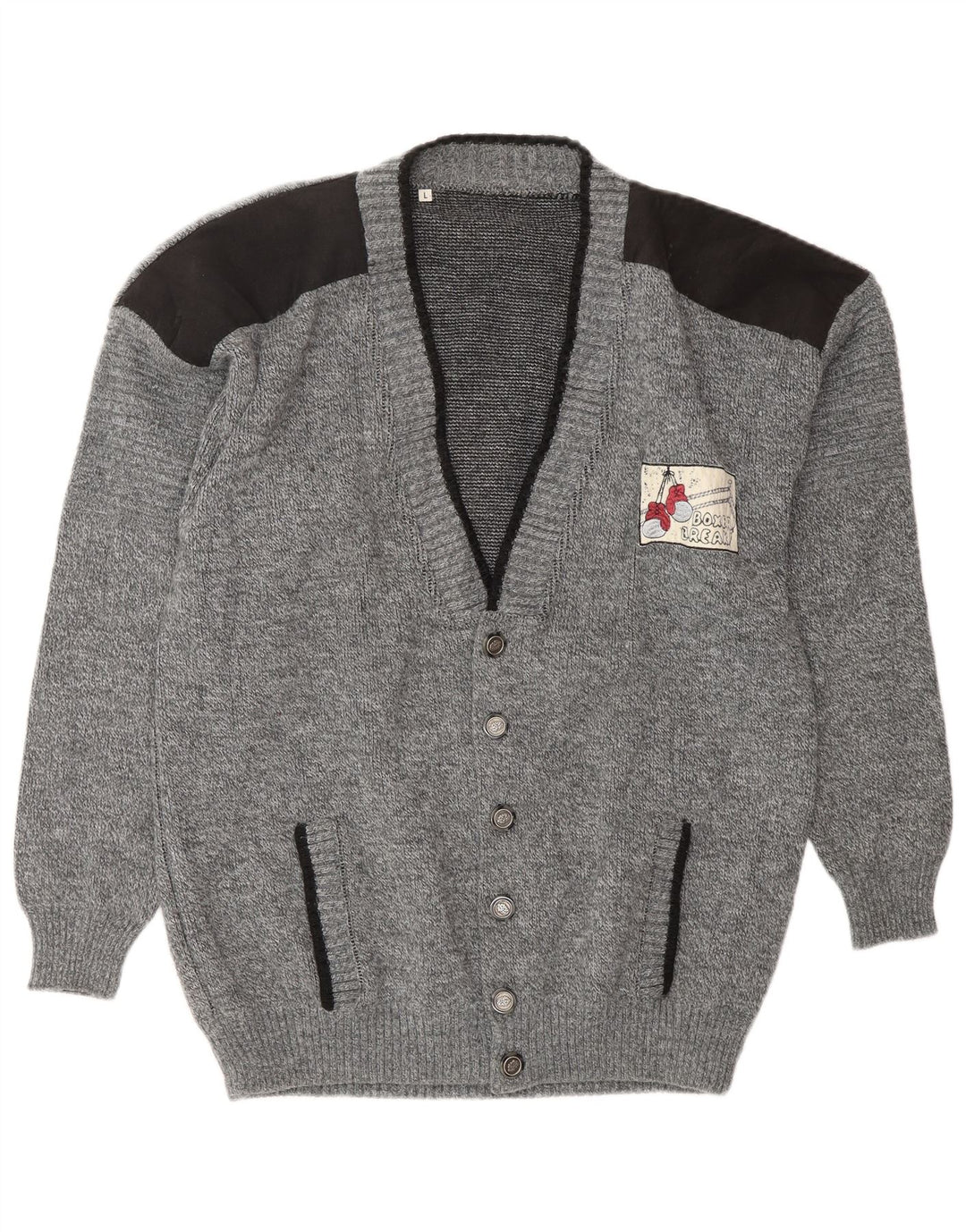 Suéter cardigã masculino VINTAGE acrílico cinza grande