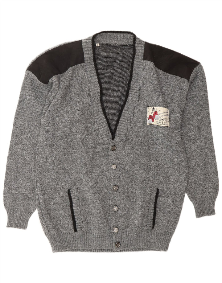 Suéter cardigã masculino VINTAGE acrílico cinza grande