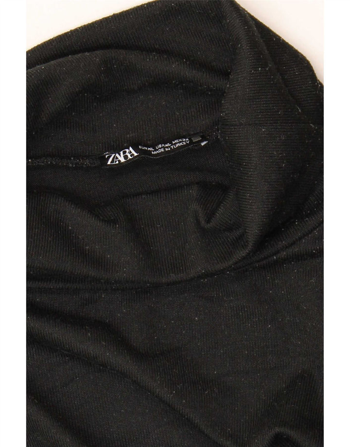 Zara Top feminino com gola redonda e manga comprida UK 18 XL preto