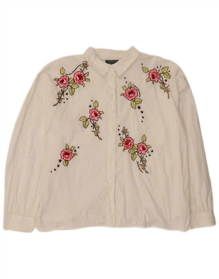 Topshop blusa feminina com camisa grande grande Reino Unido 12 médio branco floral
