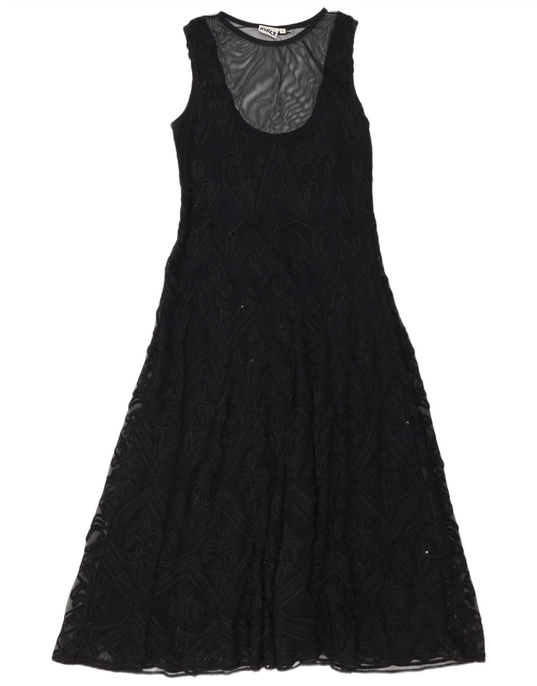 HUNZA Vestido maxi feminino sem mangas Reino Unido 18 XL preto paisley viscose