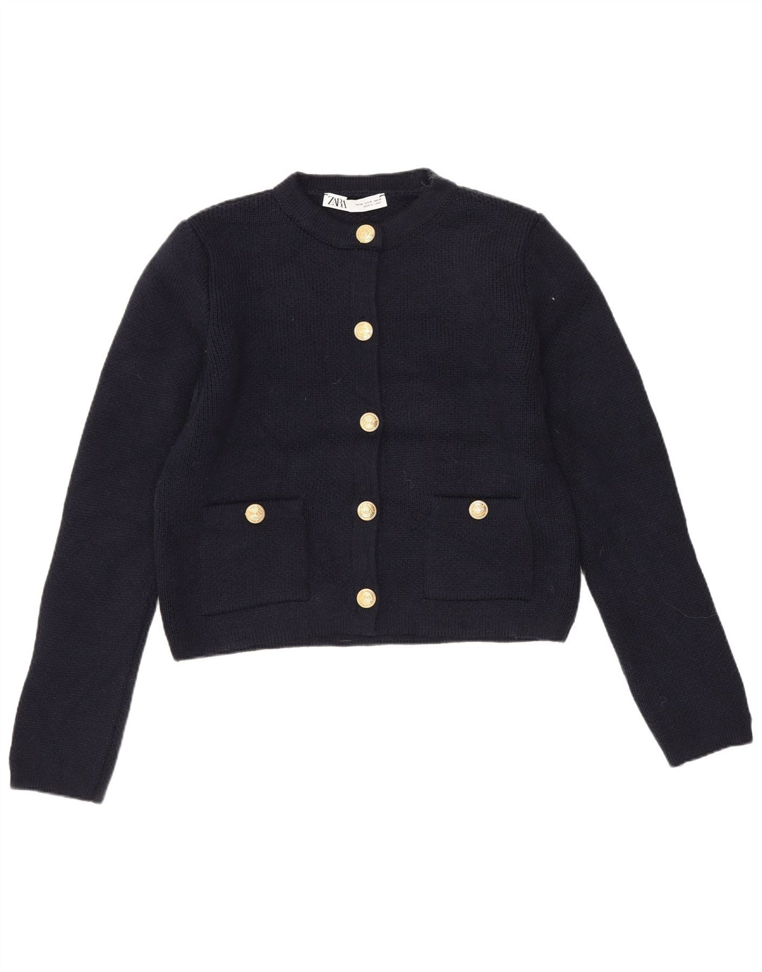 Suéter Zara Feminino Crop Cardigan Reino Unido 12 Médio Azul Marinho