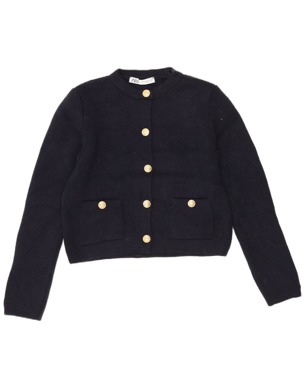 Suéter Zara Feminino Crop Cardigan Reino Unido 12 Médio Azul Marinho