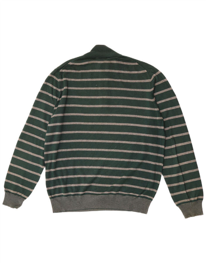 Suéter masculino Massimo Dutti com zíper e gola alta de algodão listrado verde grande