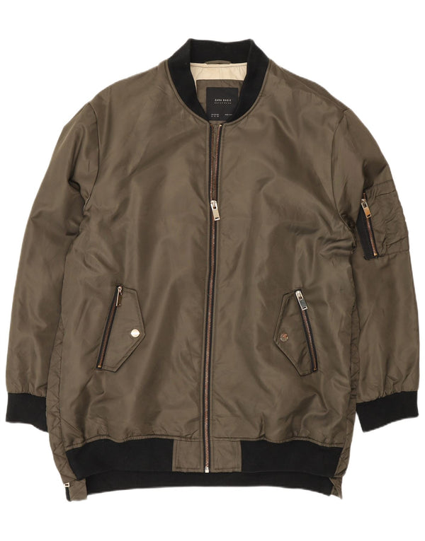 Zara Mens Bomber Jacket UK 42 XL Khaki Colourblock Poliéster