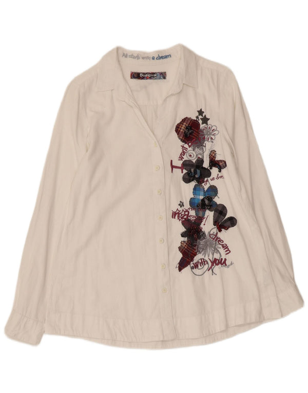Camisa gráfica feminina DESIGUAL UK 10 pequeno algodão floral branco