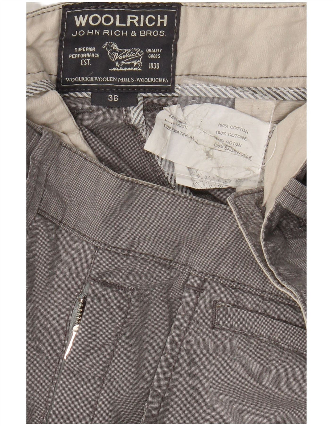 Shorts Chino masculino Woolrich W36 grande algodão cinza