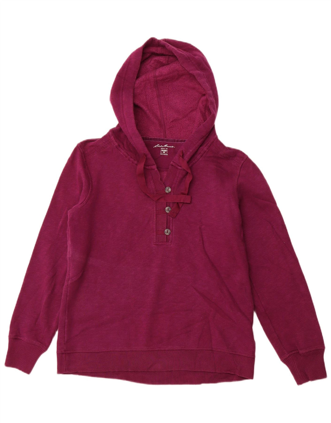 EDDIE BAUER Suéter feminino com capuz e gola pequena com botão Reino Unido 14 médio roxo
