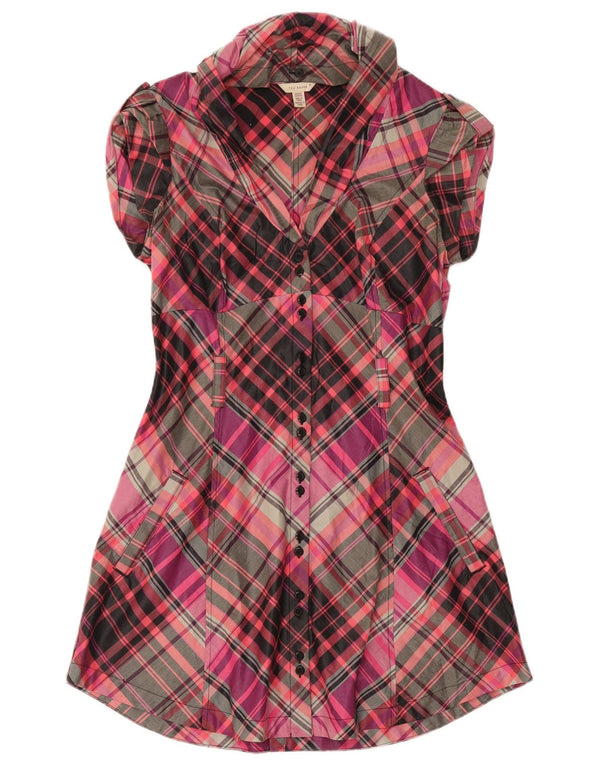 Ted Baker camisa feminina de manga curta tamanho 3 médio rosa algodão xadrez